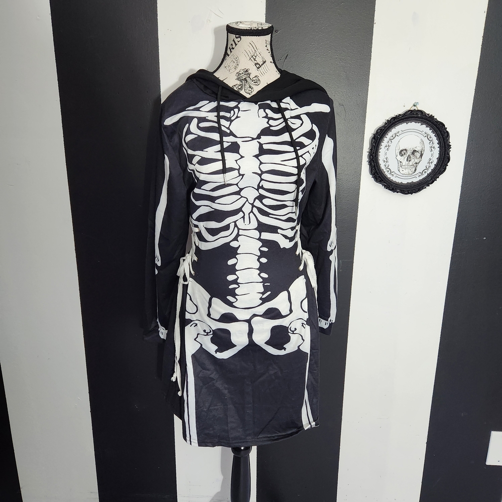 Streetwear Society Black and White Skeleton Long Sleeve Dress